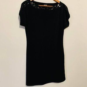 Apartment Apt. 9 Black Shift DRESS Sequin Embellished Neckline Size S Stretch